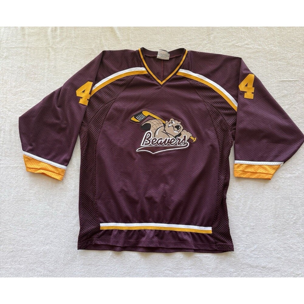 K1 Sportswear Vintage Beavers Hockey Game Jersey #44 XL Burgundy Yellow White - Picture 2 of 4
